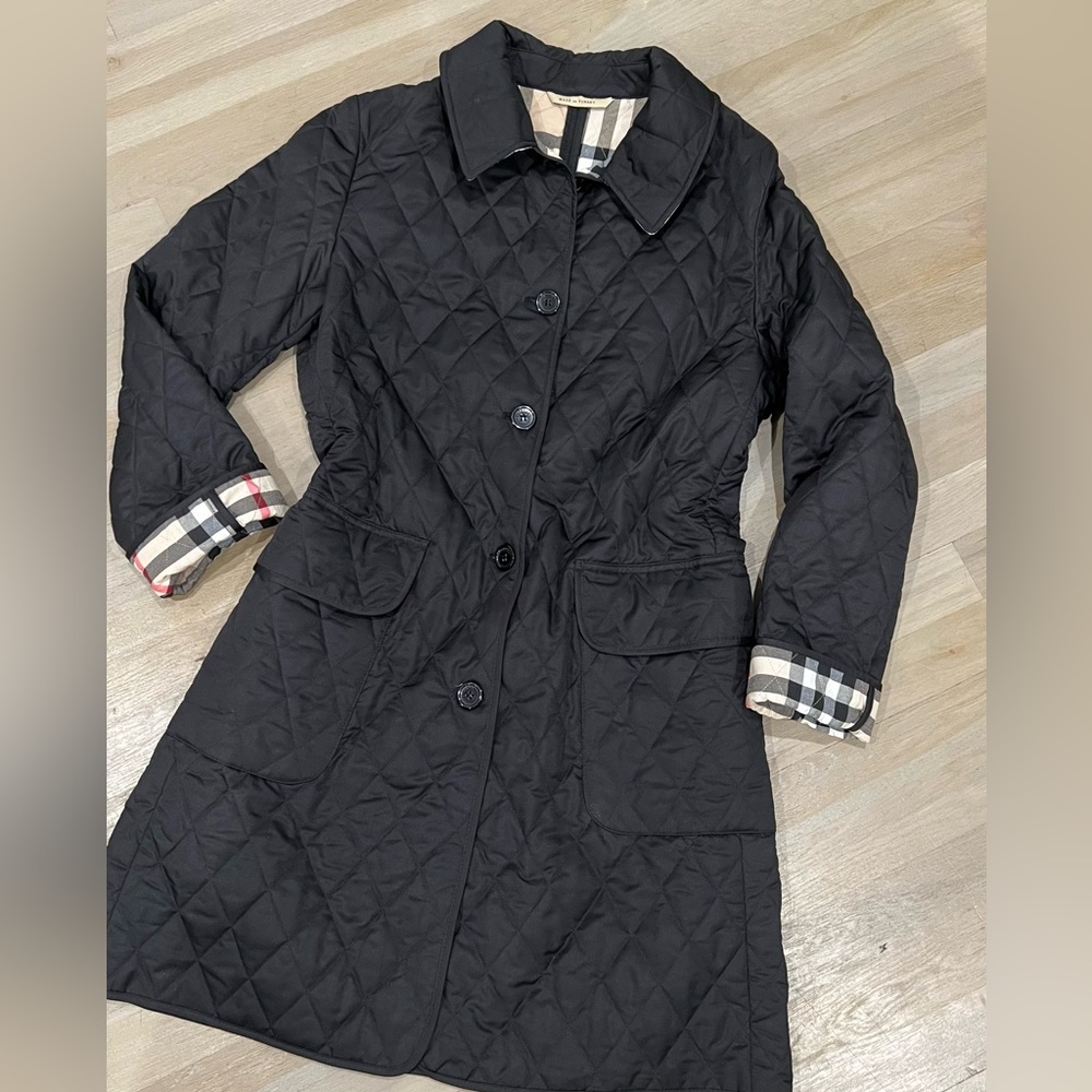 Burberry London quilted black coat, size L